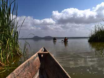 Canoeing in Lake Jipe